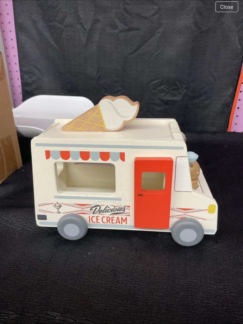 Hearth & Hand Wooden Ice Cream Truck Toy in Cream and Red